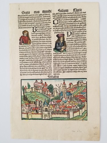 1497 woodcut print leaf - woodcut, map
