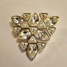 Swarovski Signed SAL Goldtone Crystal Brooch. Triangle Shaped Design.
