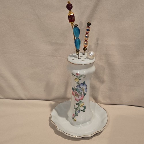 Floral porcelain hatpin holder - porcelain,