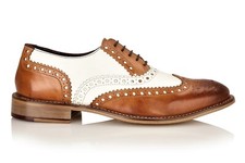 Mens Classic Real Leather Two Tone Tan White Black Oxford Brogues Gatsby Shoes