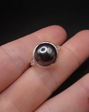 Sterling 925 Silver Faux Black Pearl Ring. UK Size P. Free UK P&P ??