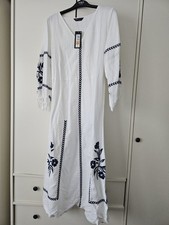 Marks & Spencer Linen Rich Floral V-Neck Midi Column Dress, Size 10