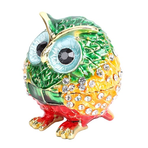 Green orange owl trinket box - owl,