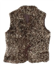 VINTAGE Womens Faux Fur Gilet UK 14 Medium Brown DI41