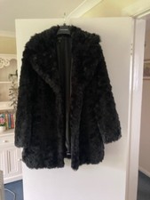 Elegant Gorgeous Thick Black Faux Fur Coat Size 14 Lipsy