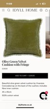 Olive Velvet 100% Cotton Cushion Cover x 2