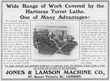JONES & LAMSON MACHINE CO London; Turret Lathe s-Antique Engineering Advert 1909