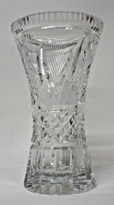 A RARE EARLY IRISH HARP DESIGN WATERFORD CRYSTAL GLASS LISMORE VASE 8"
