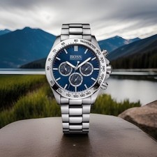 NEW BOSS IKON HB1512963 STAINLESS STEEL BLUE & SILVER TONE MEN WATCH AUTHENTIC