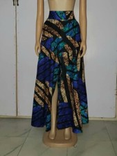African Print Tie-Dye Maxi Skirt With Slit, Adire Ankara Tropical Maxi Skirt