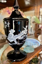FENTON LARGE BLACK CANDY JAR