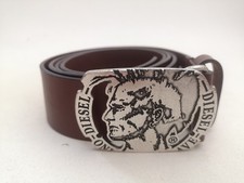 Diesel Only The Brave Brown Leather Belt Silver Tone Buckle 