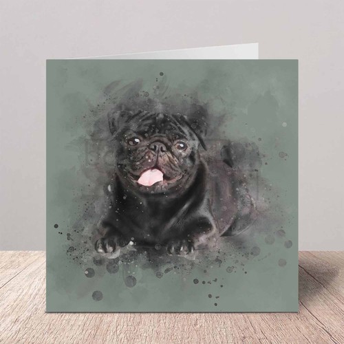 Black pug greeting card - greeting,