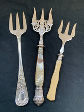 3 x ornate bread forks inc Mother of Pearl handle by Albert Beardshaw & J Deakin