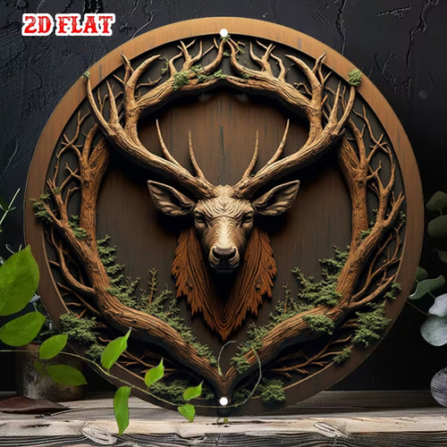 Forest deer round metal - forest,