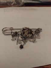 Dangle SilverTone  And Amethyst & Clear Crystal Pin Broach Kilt Pin