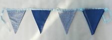 Double Sided Bunting Blue & White Vintage Fabric Handmade 12 Large Flags 2.8m