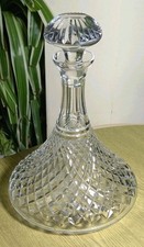Crystal ships decanter 10 3/4" hand cut diamonds ring collar stunning quality 