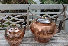 MASSIVE FRENCH VICTORIAN era  Matching pair  COPPER KETTLES 1.5 +7.5 litre