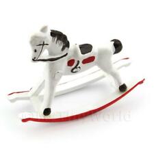 Dolls House Miniature White And Red Metal Childrens Rocking Horse