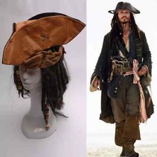Pirates of the Caribbean Jack Sparrow Tri Corner Buccaneer Cosplay Hat Wig Set