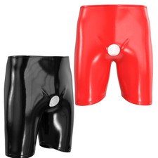 Men's Shiny PVC Leather Open Penis Hole Boxer Briefs Shorts Underwear Sexy Pants