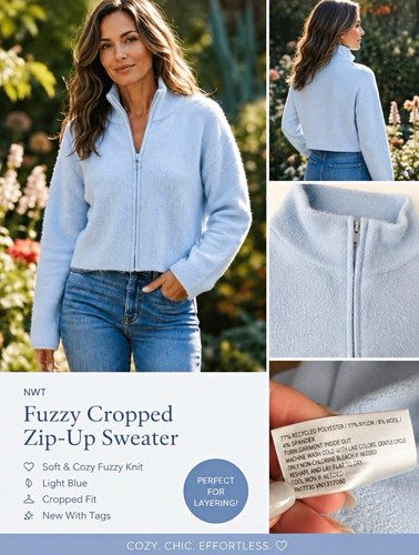 Nwt fuzzy cropped zip - fuzzy, mock