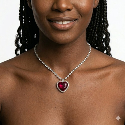 Red heart stone necklace 925 - red,