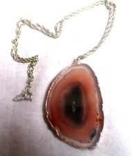 Chestnut Agate Geode Slice Pendant on Chain (2937)