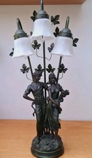 Vintage 80s Art Deco Nouveau Bronze Style CROMA Table Lamp Lily Ivy Glass Shade