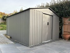 10ft x 8ft Grey Metal Apex Shed, sliding doors - collector to dismantle