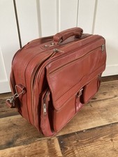 Vintage 1970s Real Leather Red Brown Suitcase Luggage Weekend Bag