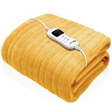 Electric Blanket Heated Throw Over Gold Ochre Yellow Fleece 160cm x 120cm