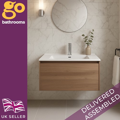 Oak wall hung vanity - oak, unit