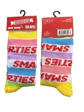 SMARTIES Candy Men's Size 6-12 Crew Socks Yellow Pink Blue Purple White Stripes