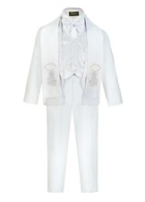 BOYS SLIM WHITE TAIL TUXEDO 6PC SET CHRISTENING BAPTISM GUADALUPE VIRGIN ANGEL