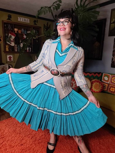 Vintage 1950 blue knit - blue, aztec