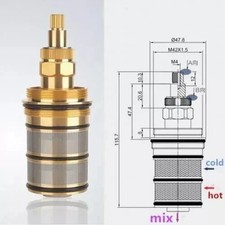 Brass Bath Shower Thermostatic Cartridge & Handle for Mixing Valve Mixer Shower