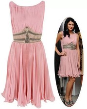 Pearl Lowe Peacocks Vintage Embellished Pink Midi Prom Dress Fluted Hem UK 8 36