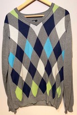 Mens PALM GROVE Grey Argyle Golf Pullover Jumper Sweatshirt Men's XL