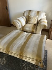 Peter Guild Handmade Armchair And Footstool Cream And mustard Stripe