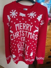 WOMENS/LADIES CHRISTMAS RED HOME ALONE JUMPER, UNOFFICIAL, "Merry Christmas Ya"