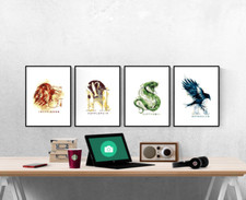 Harry Potter House Badges Watercolour Set Of 4 Prints Pictures Wall Art Poster 