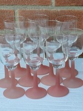 Royal Leerdam, Set 10 Vintage Pink Frosted Stem Tulip Shaped Wine Glasses, VGC