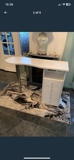 White Nail Desk With Crystal Handles And Three Drawers