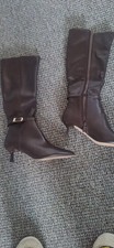 Women's Knee Length Faux Leather Boots, Brown, UK Size 6