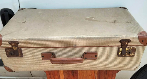 Vintage cream suitcase with