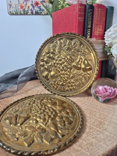 Pair vintage brass embossed - pair,