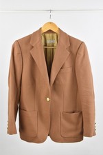 Vintage Aquascutum Women's Blazer Jacket UK Size 10-12 Tan Brown 100% Wool