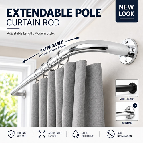 Extendable metal curtain pole - extendable,